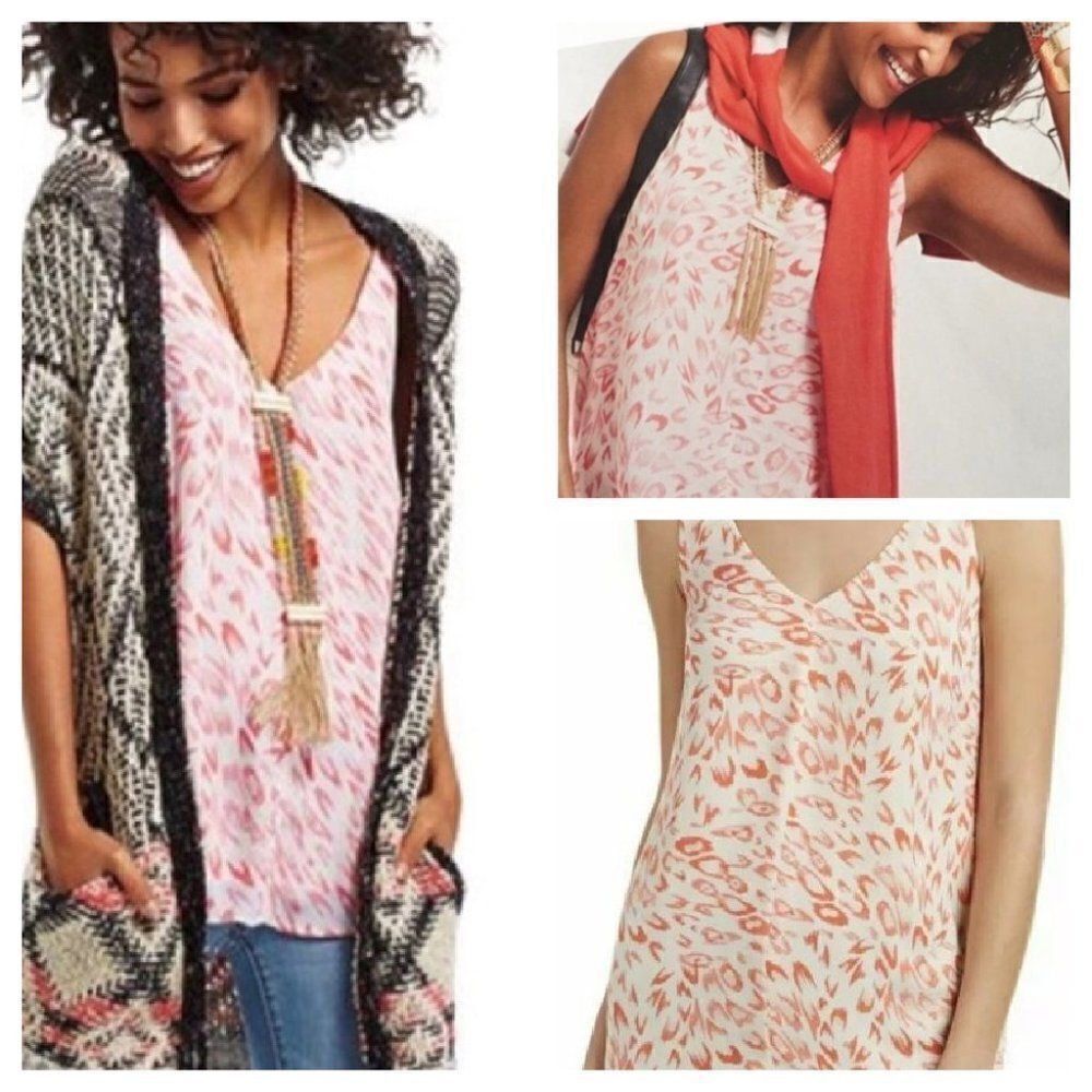 CAbi Coral and White Silky Tank‎ Top - XS